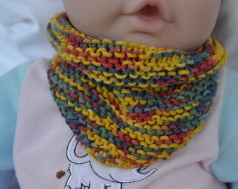 Triangle scarf baby burp cloth bib scarf cotton scarf yellow orange red blue green multicolored mottled knitted hand knitted