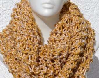 Loop scarf scarf loop scarf neck warmer scarf tubular knit ocher brown white mustard knitted hand knitted