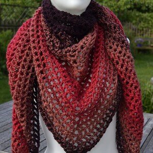 Triangular scarf handkerchief neckerchief crocheted handkerchief woolen handkerchief red brown striped image 1