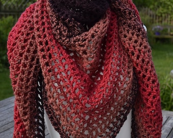 Triangular scarf handkerchief neckerchief crocheted handkerchief woolen handkerchief red brown striped