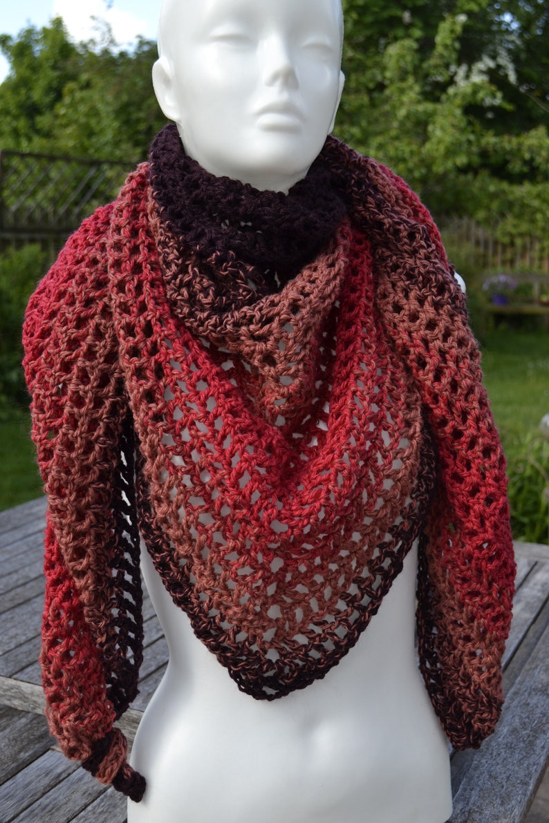 Triangular scarf handkerchief neckerchief crocheted handkerchief woolen handkerchief red brown striped image 1