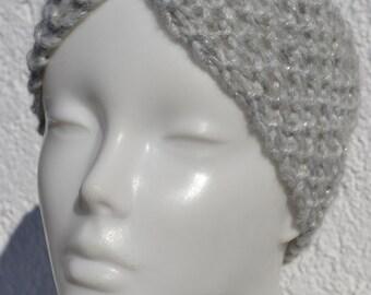 Headband hair band wool band earmuffs gray silver knitted by hand