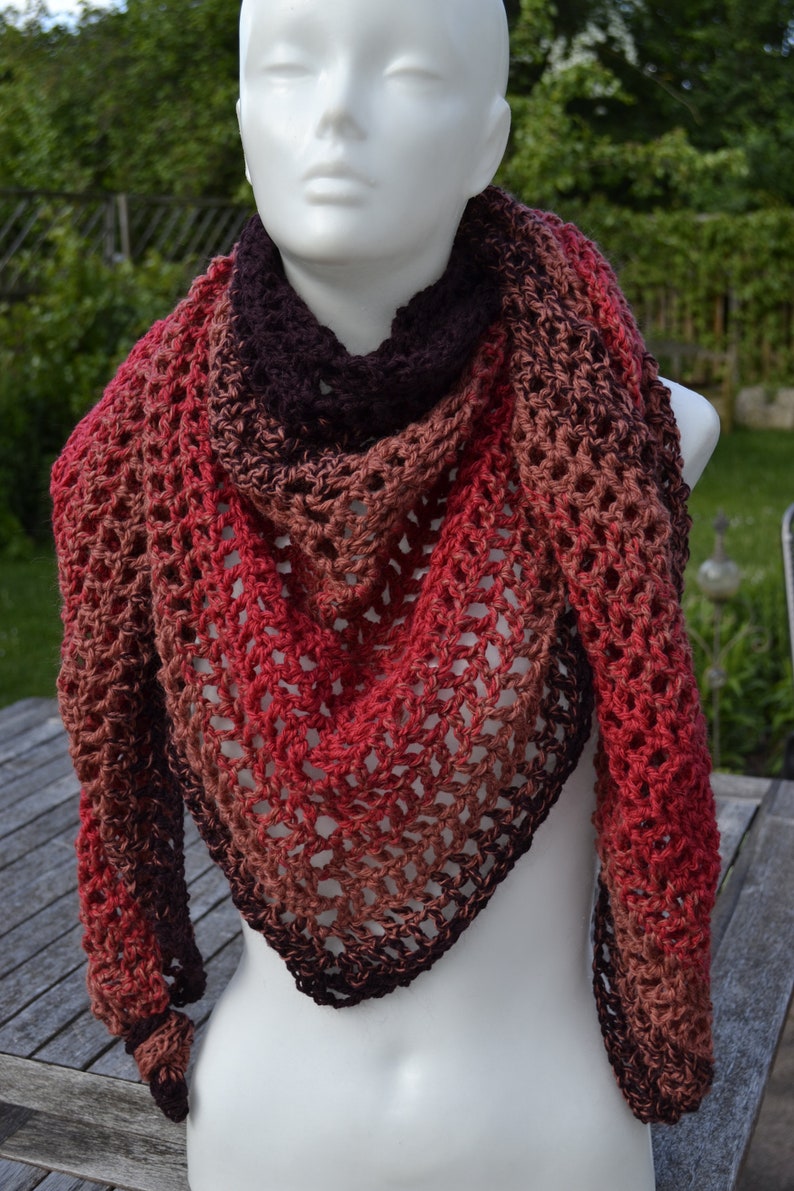 Triangular scarf handkerchief neckerchief crocheted handkerchief woolen handkerchief red brown striped image 3