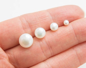 Natural white freshwater pearls earrings, rhodium plated solid sterling silver earrings, (3.5-4 mm, 5-6 mm/ 7-8 mm/9-10 mm)