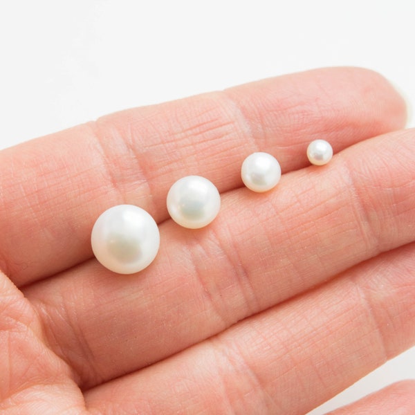 Natural white freshwater pearls earrings, rhodium plated solid sterling silver earrings, (3.5-4 mm, 5-6 mm/ 7-8 mm/9-10 mm)