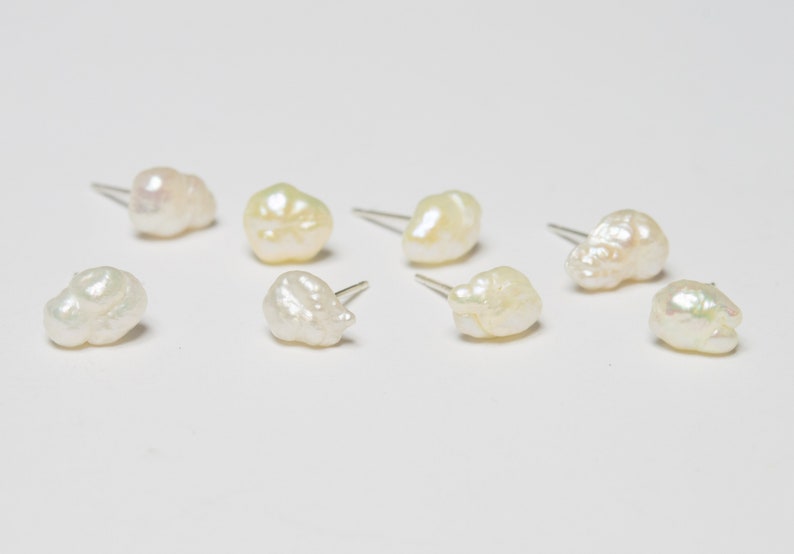 Natural creamy white keshi freshwater pearls earings 5-7mm, rhodium plated solid sterling silver image 7