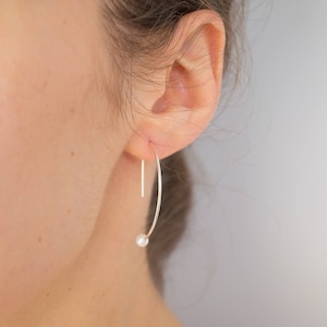 Natural freshwater pearls earrings, half moon, half circle, colored pearls, sterling silver. White, pink or grey pearls