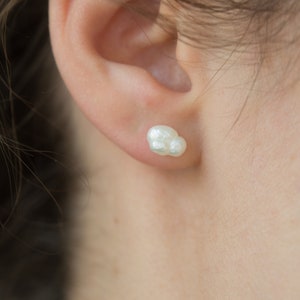 Natural creamy white keshi freshwater pearls earings 5-7mm, rhodium plated solid sterling silver image 3