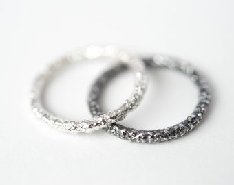 Sterling silver textured fine ring, stackable ring, irregular texture.