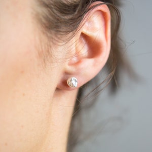 Natural white keshi freshwater pearls earings (6-9mm), rhodium plated solid sterling silver