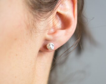Natural white keshi freshwater pearls earings (6-9mm), rhodium plated solid sterling silver