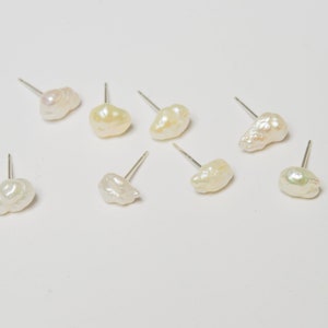 Natural creamy white keshi freshwater pearls earings 5-7mm, rhodium plated solid sterling silver image 6