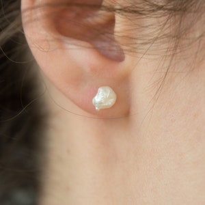 Natural creamy white keshi freshwater pearls earings 5-7mm, rhodium plated solid sterling silver image 1