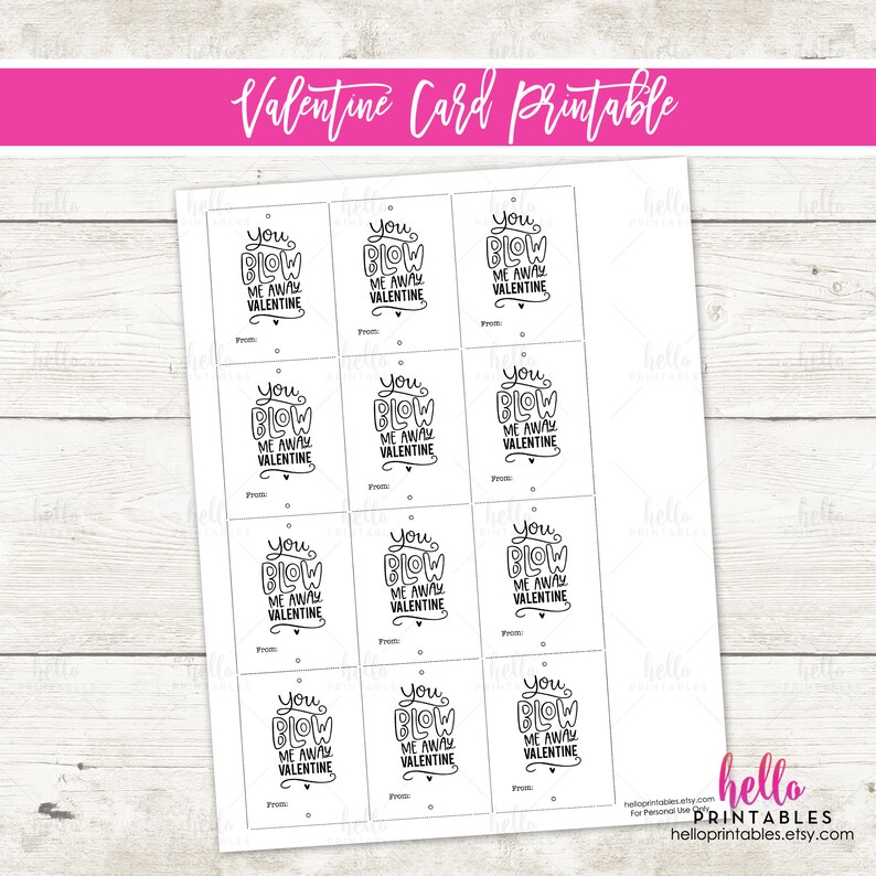 Valentine Sucker Card Printable, JPEG File, Instant Download, You Blow ...