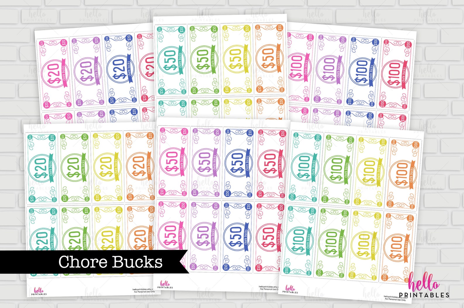 Chore Bucks Printable // Extended Pack Larger Denomination - Etsy