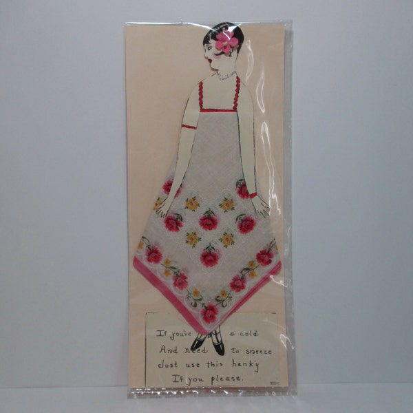 Flapper Paperdoll in a Hanky Skirt Vintage Greeting Card