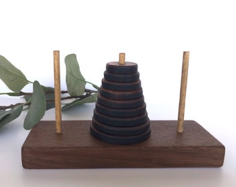 Wooden Tower of Hanoi Puzzle Game - Brain Teaser Puzzle - Teen Gift - Boredom Buster - Mathematical - Easter Gift - Hygge