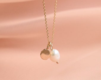 Collier 9ct Gold Dot & Pearl Charm avec | initiale Pendentif | personnalisable Collier significatif | Bijoux de mariée