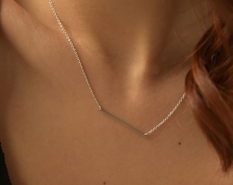 Silver Minimal Long Line Bar Necklace | Dainty Jewellery | Simple Thin Pendant | Layering Chain | Linear Jewellery | Eco Friendly