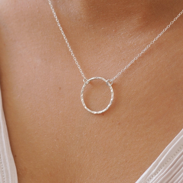 Hammered Circle Pendant Necklace 45cm | Circle Necklace | Textured Jewellery | Eternity Necklace | Negative Space Jewellery  | Eco Friendly