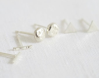 White Gold Small Studs, White Gold Earrings, White Gold Small Studs, White Gold Mismatched Studs, Ethical Jewellery, Jewellery UK