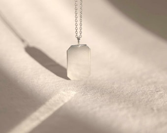 Sterling Silver Engravable Rectangle Pendant Necklace | Minimal Personalised Gift | Meaningful Gift Ideas | Engrave A Personal Message