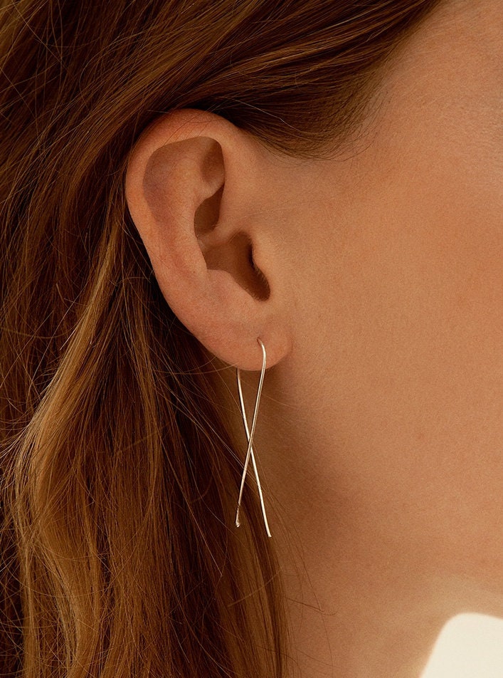 Long Silver Earrings Simple Dangle Earrings Minimalist Earrings Dangle Earrings Everyday Earrings Simple Jewelry Silver Ball Earrings