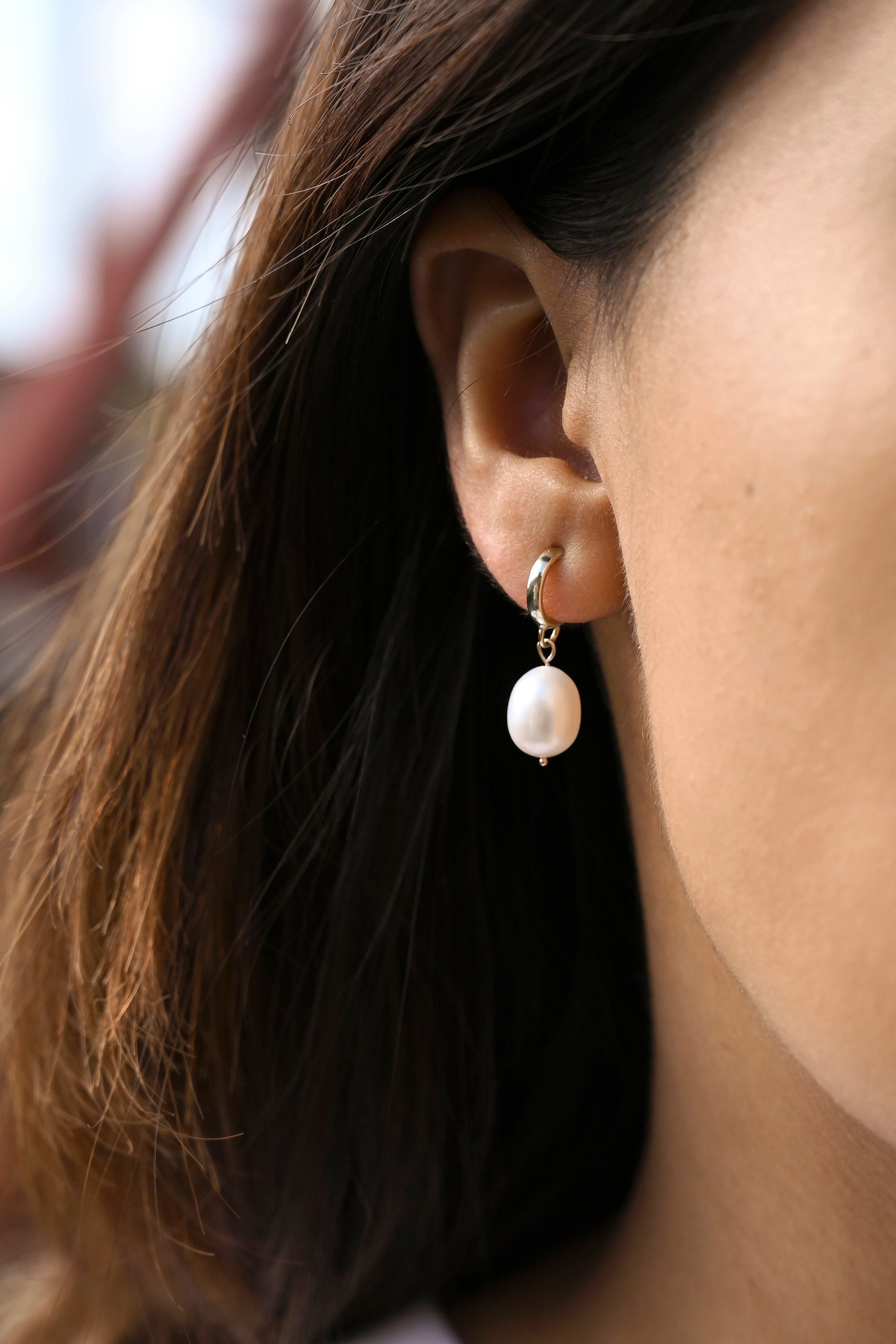 9ct Gold Pearl  Diamond Hoop Drop Earrings in White  Goldmark AU