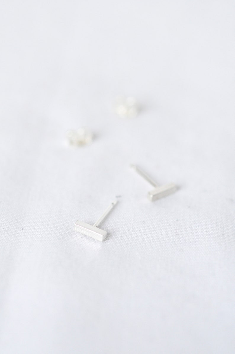 Delicate Bar Earrings Sterling Silver Ear Studs Simple Stud Earrings Every Day Studs Minimal Jewellery Sterling Silver Studs image 4