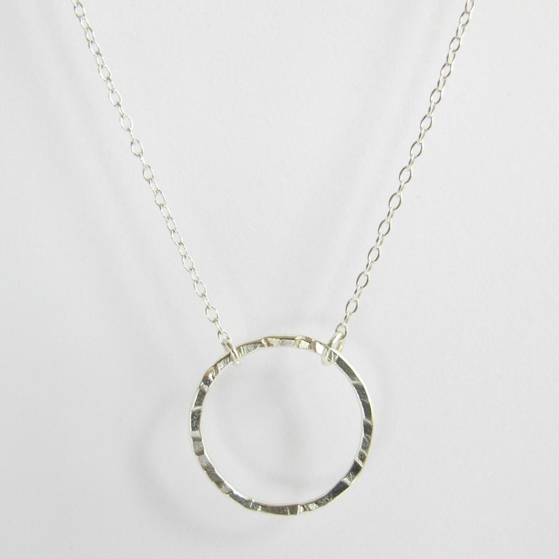 Hammered Circle Pendant Necklace 45cm Circle Necklace Textured Jewellery Eternity Necklace Negative Space Jewellery Eco Friendly image 3