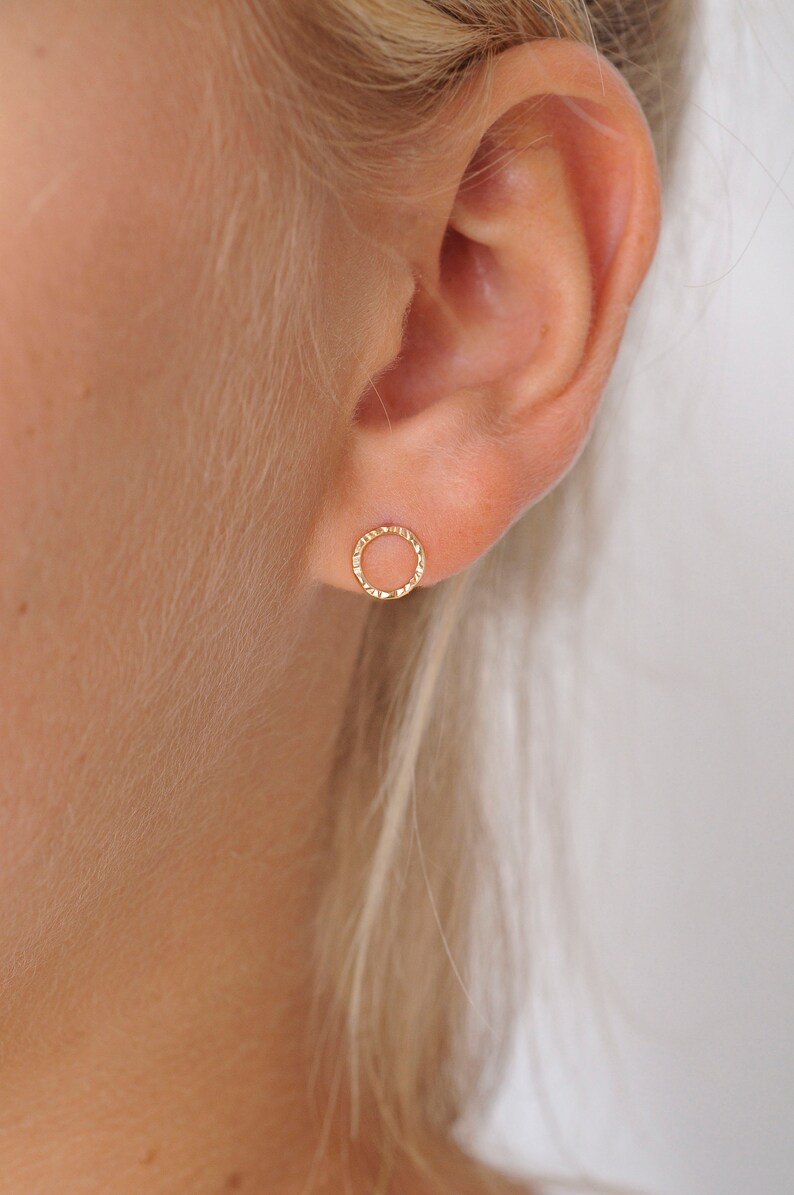 9ct Gold Hammered Small Circle Earrings Delicate 9ct Gold Stud Earrings Minimal Gold Circle Earrings Solid Gold Earrings image 1