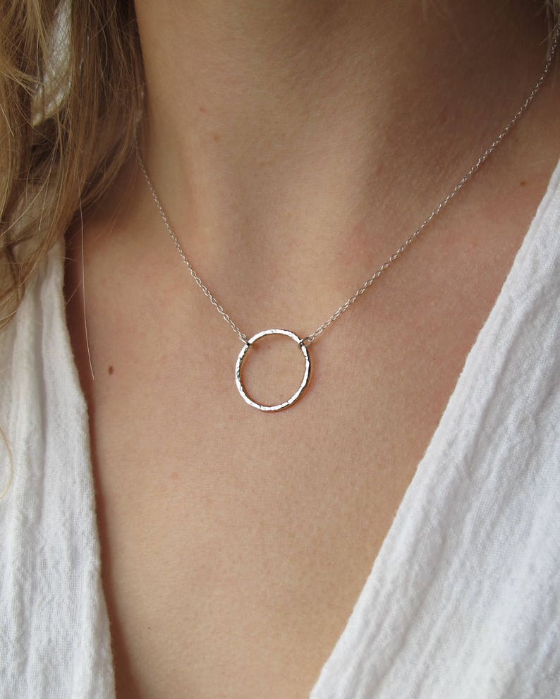Hammered Circle Pendant Necklace 45cm Circle Necklace Textured Jewellery Eternity Necklace Negative Space Jewellery Eco Friendly image 2