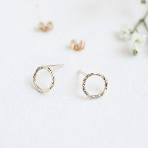 9ct Gold Hammered Small Circle Earrings Delicate 9ct Gold Stud Earrings Minimal Gold Circle Earrings Solid Gold Earrings image 2