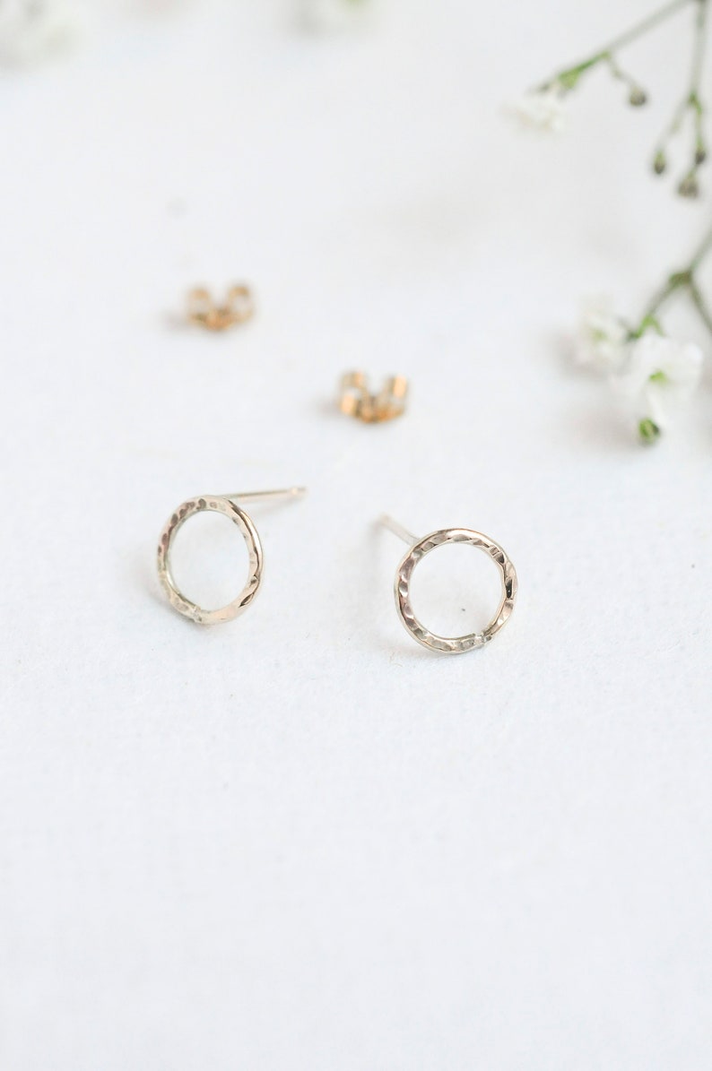 9ct Gold Hammered Small Circle Earrings Delicate 9ct Gold Stud Earrings Minimal Gold Circle Earrings Solid Gold Earrings image 2