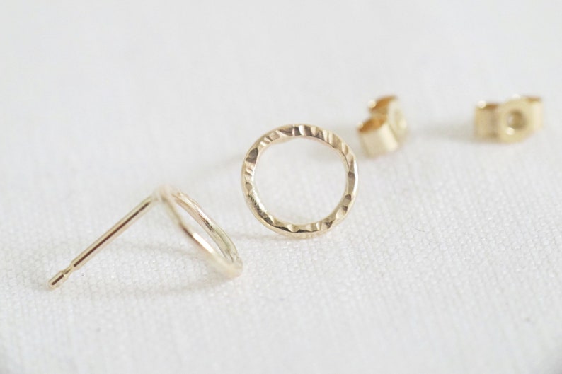 9ct Gold Hammered Small Circle Earrings Delicate 9ct Gold Stud Earrings Minimal Gold Circle Earrings Solid Gold Earrings image 4