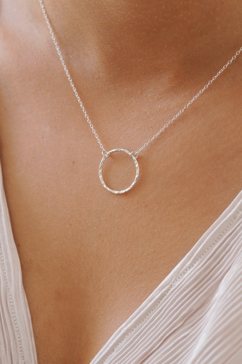 Hammered Circle Pendant Necklace 45cm Circle Necklace Textured Jewellery Eternity Necklace Negative Space Jewellery Eco Friendly image 1