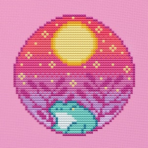 Sparkly Swamp Cross Stitch Pattern, Frog, Pastel, Pixel, Pixel Art, Cute, Kawaii, Nature, Counted, DMC, PDF, Craft, Embroidery, Beginner