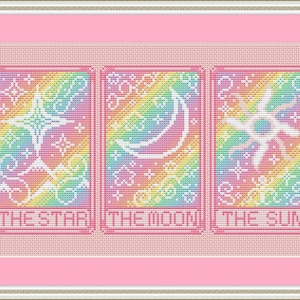 Tarot Cross Stitch Pattern Set, Witch Cross Stitch, Witchy Cross Stitch, Rainbow Cross Stitch, Pastel Cross Stitch, Moon Cross Stitch, Goth