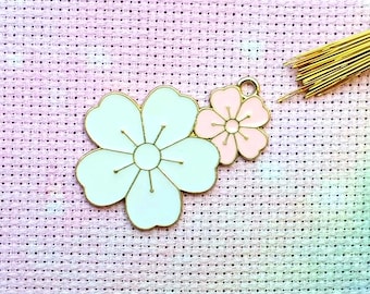 Cherry Blossom Enamel Needle Minder, Japan, Cross Stitch, Magnet