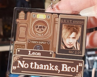Leon Kennedy Keychain, Resident Evil, Acrylic, Itabag, Bag Charm, Pixel Art