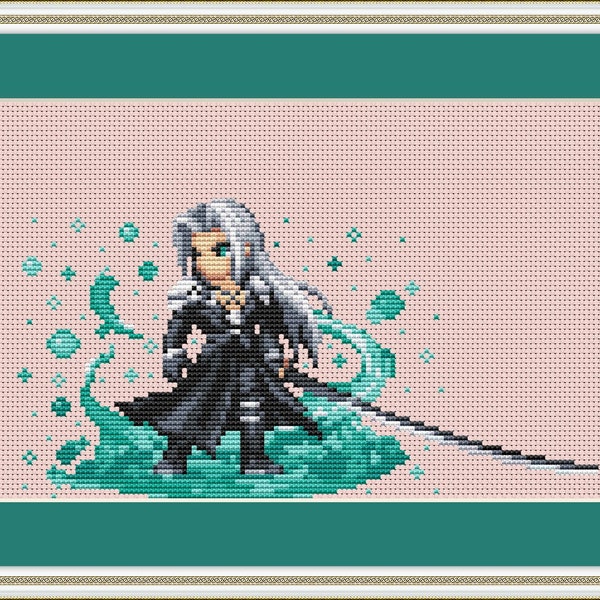 Final Fantasy Cross Stitch Pattern, Sephiroth Cross Stitch, Anime Cross Stitch, Game Cross Stitch, Kreuzstich, Counted Cross Stitch, Kawaii