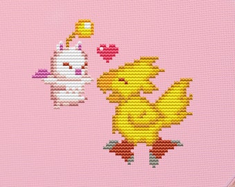 Chocobo Cross Stitch Pattern, Final Fantasy Cross Stitch, Moogle Cross Stitch, Kawaii Cross Stitch, Anime Cross Stitch, Counted, Kreuzstich