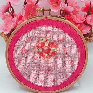 Anime Medallion Cross Stitch Pattern, Pastel, Pink, Pixel, (PDF)