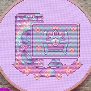 Pastel PC Cross Stitch Pattern, Galaxy Cross Stitch, Gaming Cross Stitch, Gamer Cross Stitch, Game Cross Stitch, Kawaii Cross Stitch, PDF