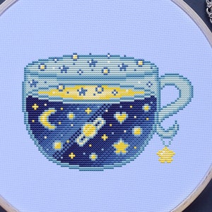 Galaxy Tea Cross Stitch Pattern, Cup, Pixel, (PDF)