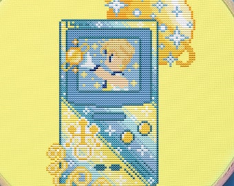 Anime Game Boy Cross Stitch Pattern, Galaxy, Pastel, Moon, (PDF)