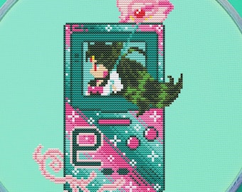 Anime Game Boy Cross Stitch Pattern, Galaxy, Pixel, Moon, (PDF)