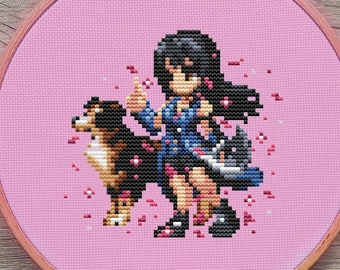 Final Fantasy Cross Stitch Pattern, Rinoa Cross Stitch, Dog Cross Stitch, Game Cross Stitch, Anime Cross Stitch, Kawaii Criss Stitch, PDF