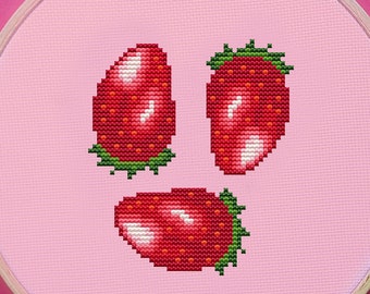Strawberry Cross Stitch Pattern, Fruit Cross Stitch, Pixel Cross Stitch, Food Cross Stitch, Cute Cross Stitch, Kawaii, Anime, Game, Gaming