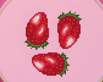 Strawberry Cross Stitch Pattern Set, Food, Pixel, (PDF)